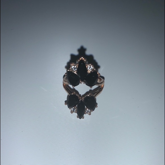 INC Ring Gold & Black Gemstones Art Deco - Picture 6 of 9